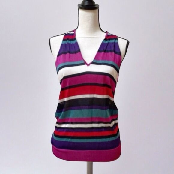 Ramy Brook Striped Sleeveless V-Neck Top Women’s Size M Multicolor Knit - Picture 2 of 6
